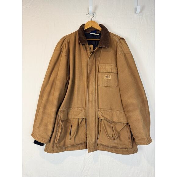 Vtg Dickies Duck Chore Coat Stonewashed Brown XL Quilt Lined - Picture 1 of 7